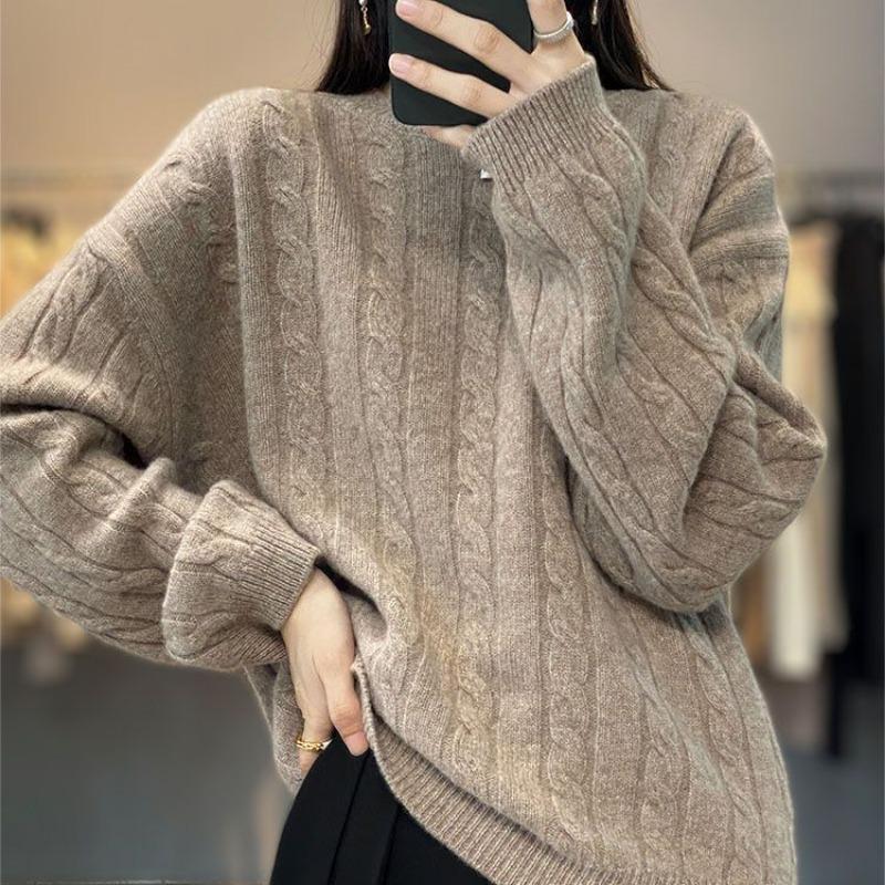 Pullover Female Autumn and Winter Pure Woolen Sweater Women Round Neck Long Sleeve Knitwear Loose and Versatile Pullover Sweater