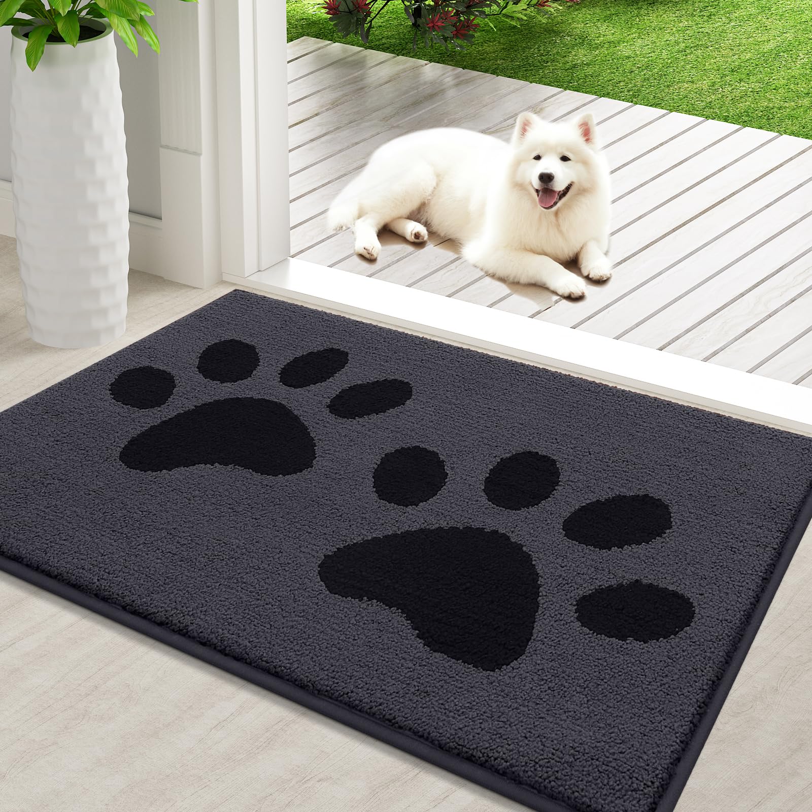 

Hapihappy Indoor Dog Mat Entrance Door Mat Absorbent Dirt Resist Washable Front Back Door Mat Non-Slip Home Durable Dog PawsMat 51X76cm(20X30inch) чёрный