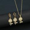 7 Style Classic Gold Plated Botanical Sunflower Pendant Necklace Earrings Zircon Set New Trend Women Casual Party Zircon Gift