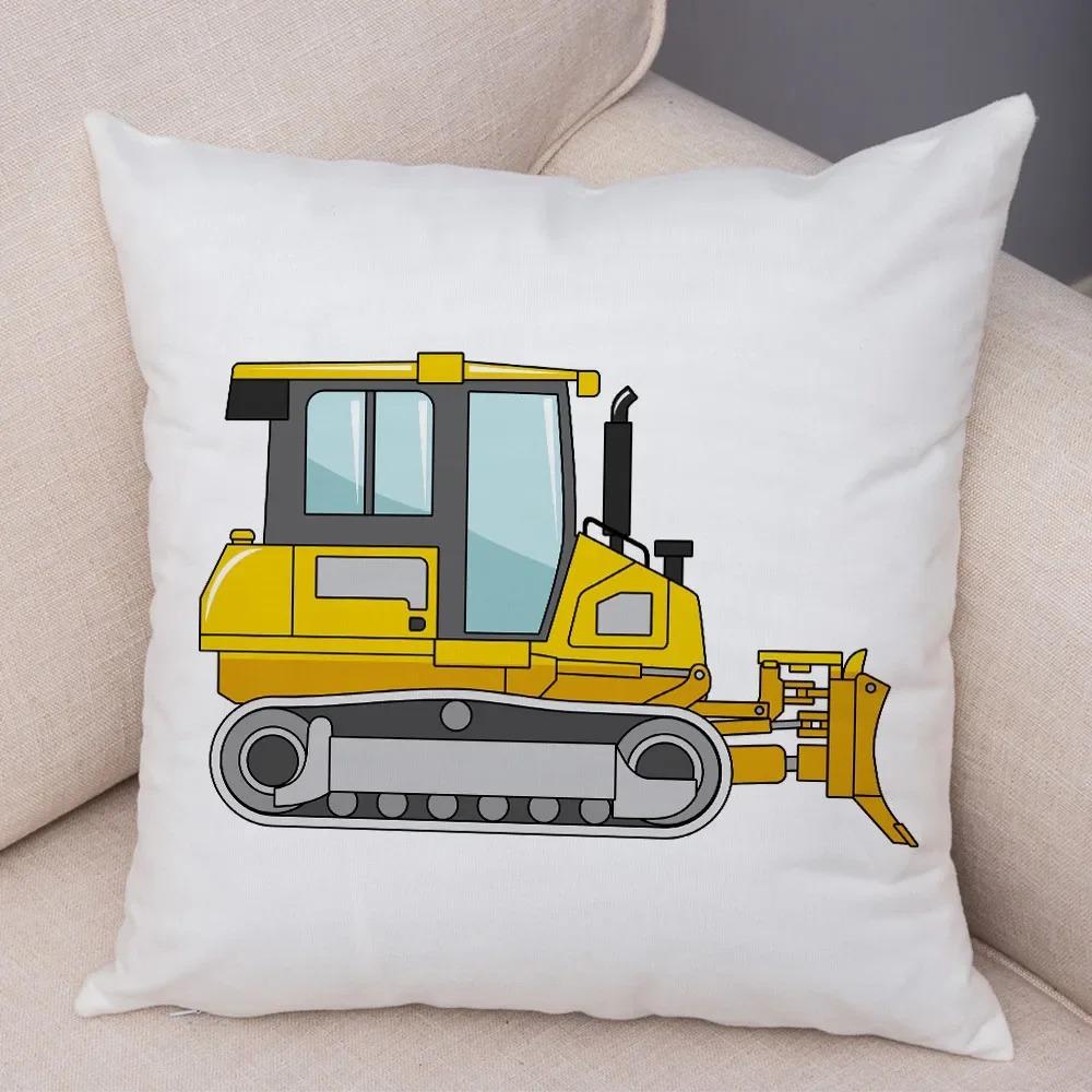 Cartoon Excavator Bulldozer Pillowcase Car Ornaments Office Living Room Sofa Home Pillowcase