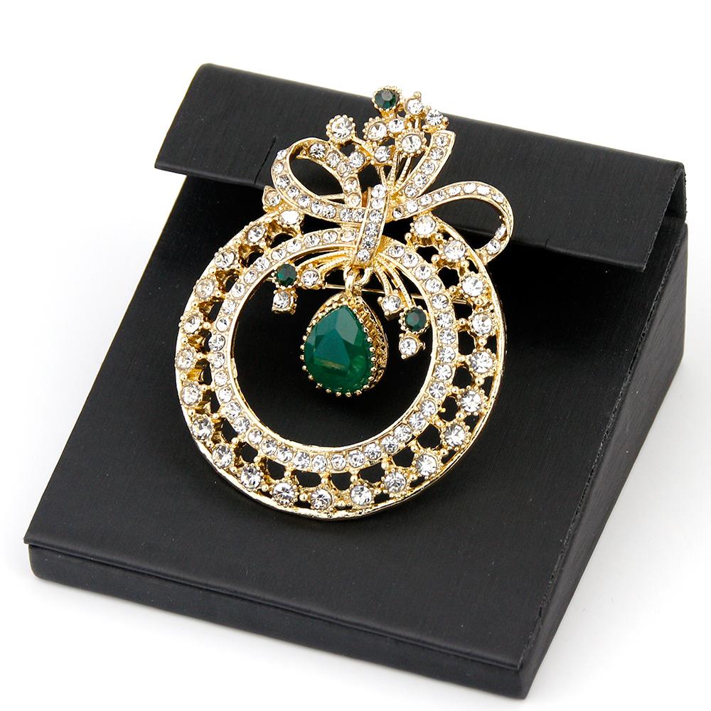 

Женская цветочная брошь золотого цвета со стразами, национальные свадебные украшения, подарок-бижутерия зелёный