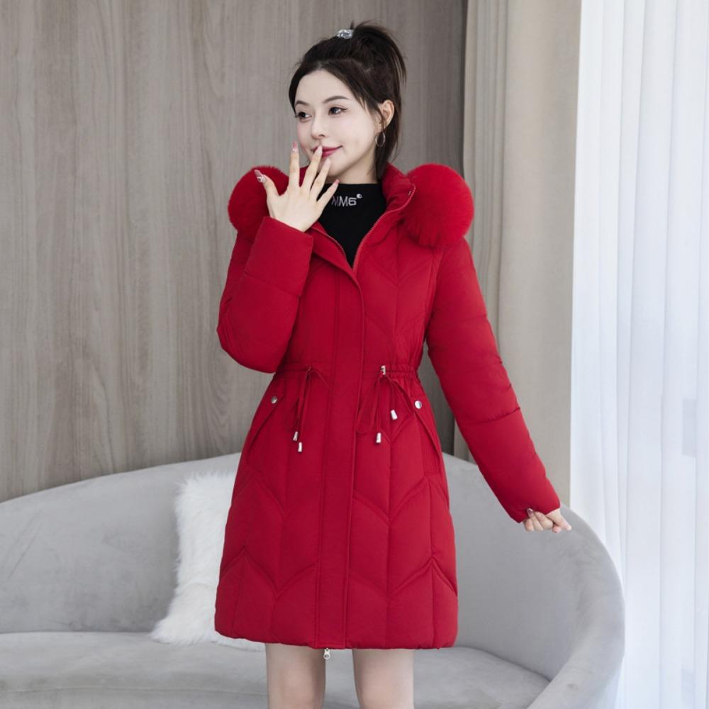 Mid-length cotton-padded jacket with a live cap for middle-aged people, slimming and thickening