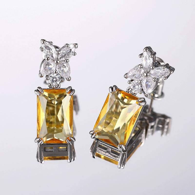 Huitan Simple and Elegant Square Cubic Zirconia Earrings Bling Yellow CZ Dangle Earrings Luxury Women Wedding Engagement Jewelry