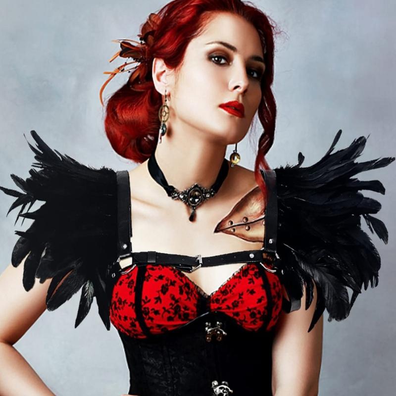 Medieval Feather Shawl Cape Shoulder Wrap Gothic Feather Shrug Poncho Halloween Cosplay Costume for Adults Women Men
