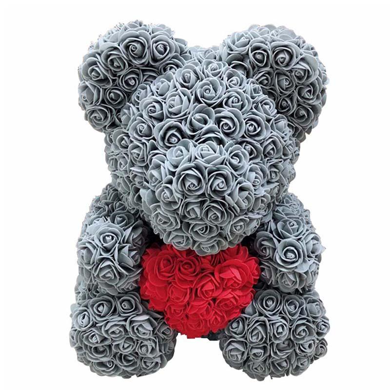 Lieblicher Großer Roter Rosenblüten-Bären Spielzeug Ornamente Geschenke für den Valentinstag 25cm Laden Geschenk am 8. März