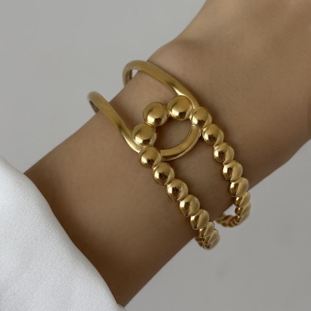 Stainless Steel Versatile Gold Irregular Hollow Wide Version Jewelry Women