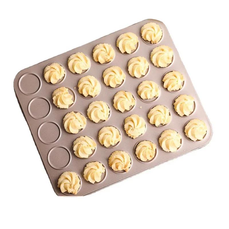 Tavă pentru Macarons din Oțel Carbon cu 30 de Găuri, Antiaderentă, Rotundă, pentru Prăjituri și Deserturi DIY, Covoraș Aurit pentru Copt, Ustensile de Bucătărie