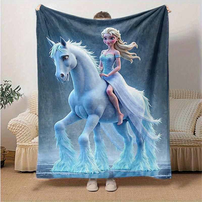 

1pc. Cartoon Frozen Elsa Princess Blanket, Winter Wonderland Home Decor Gift for Friends and Family, Soft Flannel Throw Blanket, Versatile & Cozy for 130x150cm
