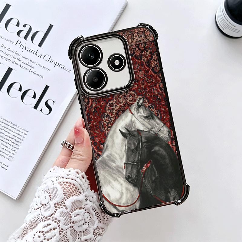Horse Art Aesthetics Plating Phone Case For Xiaomi Redmi Note 14 15 Pro Plus 13 12 11 11S 11T 10 9S 9 5G Anti-Fall Airabag Cover