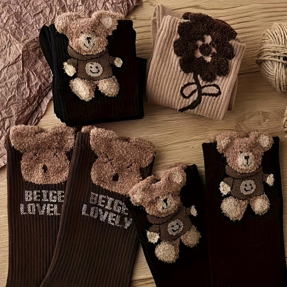 1PACK/3 Pairs of Cute Bear Socks Autumn and Winter Crew Socks, Men's Socks, Women's Socks