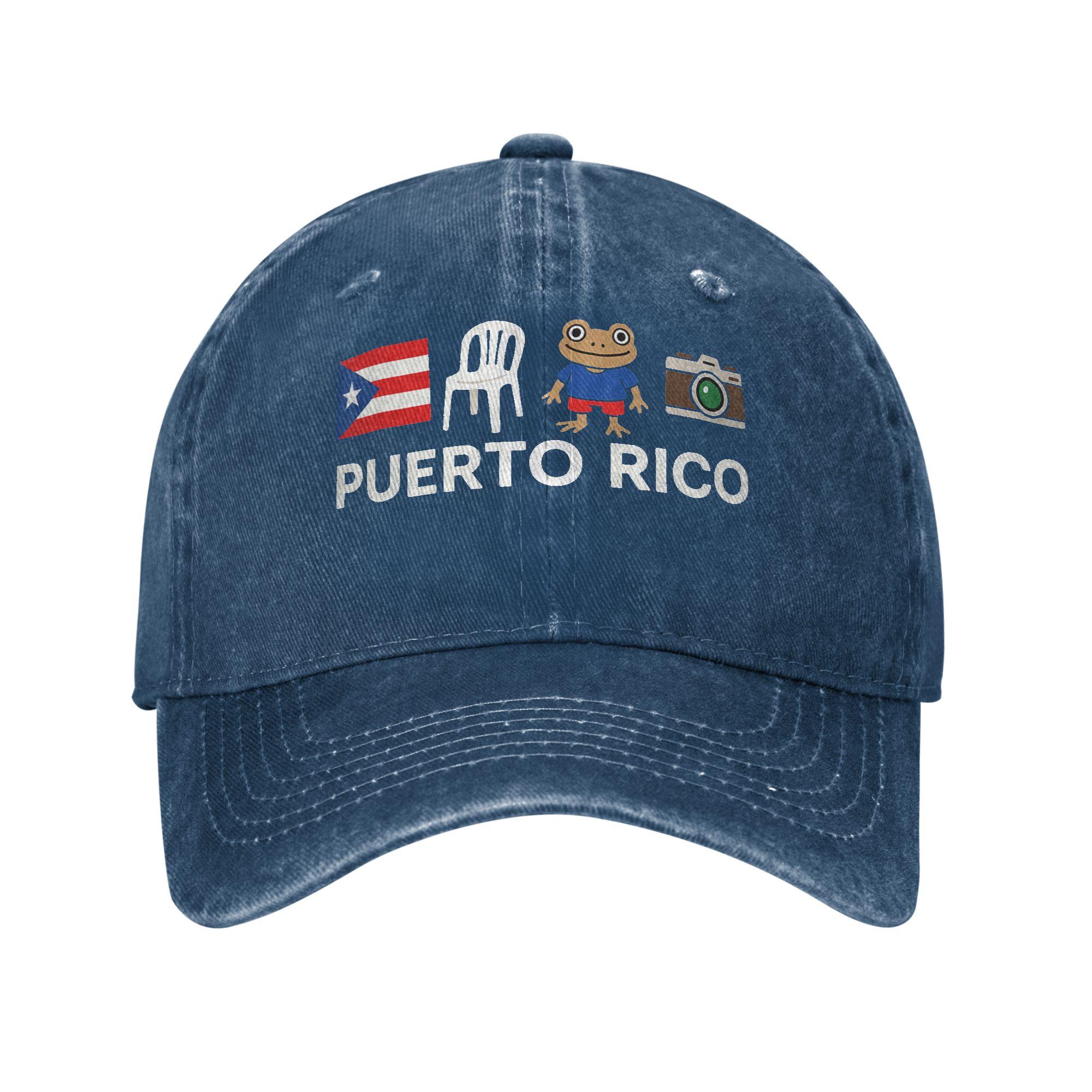 

Washed Baseball Cap Puerto Rico Coquí Frog Chair Flag Summer Trucker Hat For Men Adult Tennis Skate Sun Snapback Cap One Size темно-синього кольору