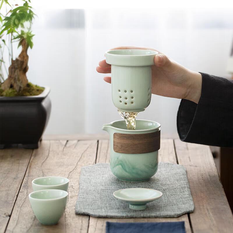 Nanshan Pine Green Glaze Portable Travel Tea Set