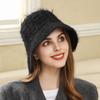 Bucket Hat Female Autumn and Winter Tide Plain Face Covering Bucket Hat Fashionable Versatile Warm Face Small Knitted Basin Hat