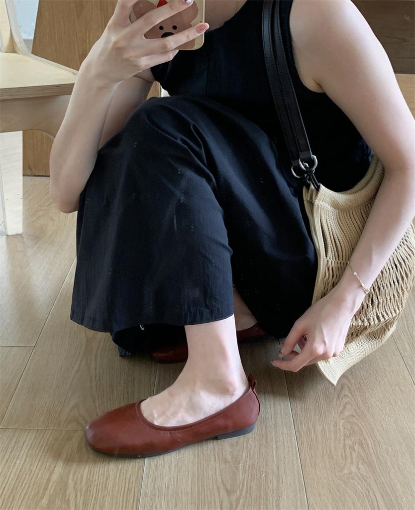 Fairy style ballet shoes simple and versatile soft leather soft sole grandma shoes round head comfortable shallow mouth single shoes female