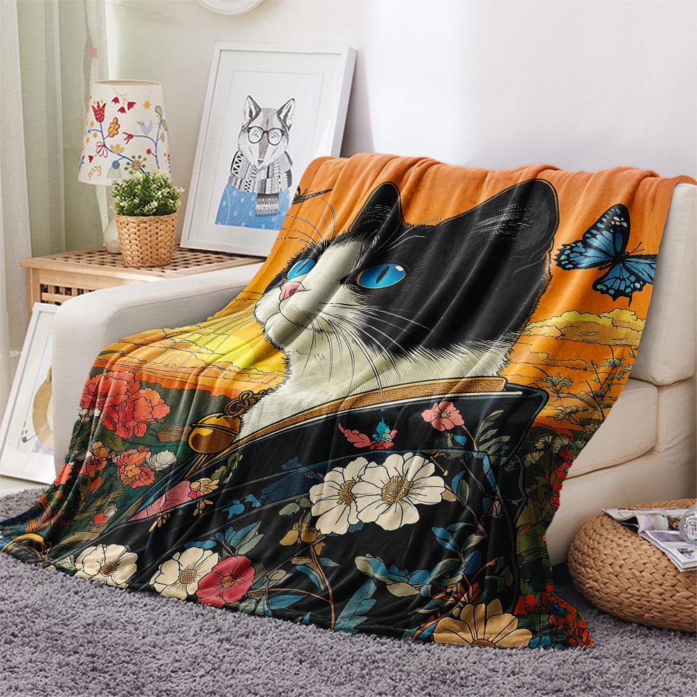 Cats Print Flannel Blanket, High Quality Comfortable for All Seasons, Home Decor, Warmth and Comfort