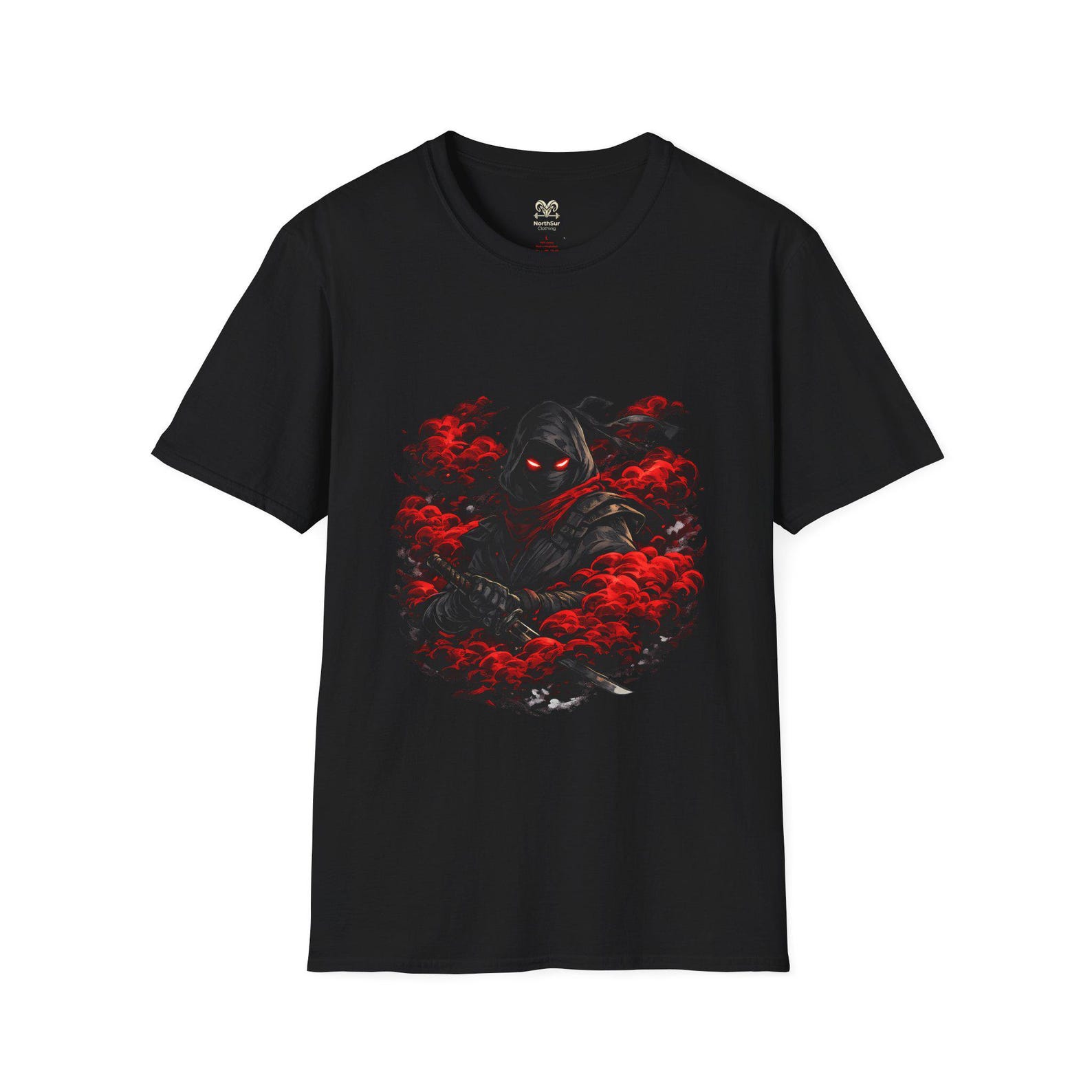 Dark Hooded Figure with Red Smoke T-Shirt | Gothic Skull Shadow Tee 3XL