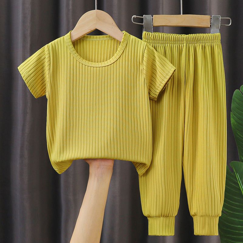 Summer Children's Ice Silk Short Sleeved Set Thin Girls' Half Sleeves Large Size Medium and Large Children's Home Clothes