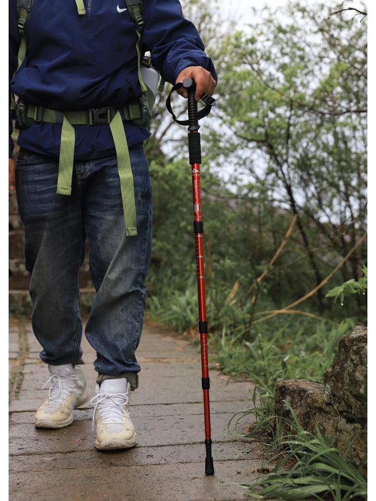 Outdoor Aluminum Trekking Pole/Walking Stick: Straight, T-Grip, Curved, Telescopic Options for Hiking and Skiing.