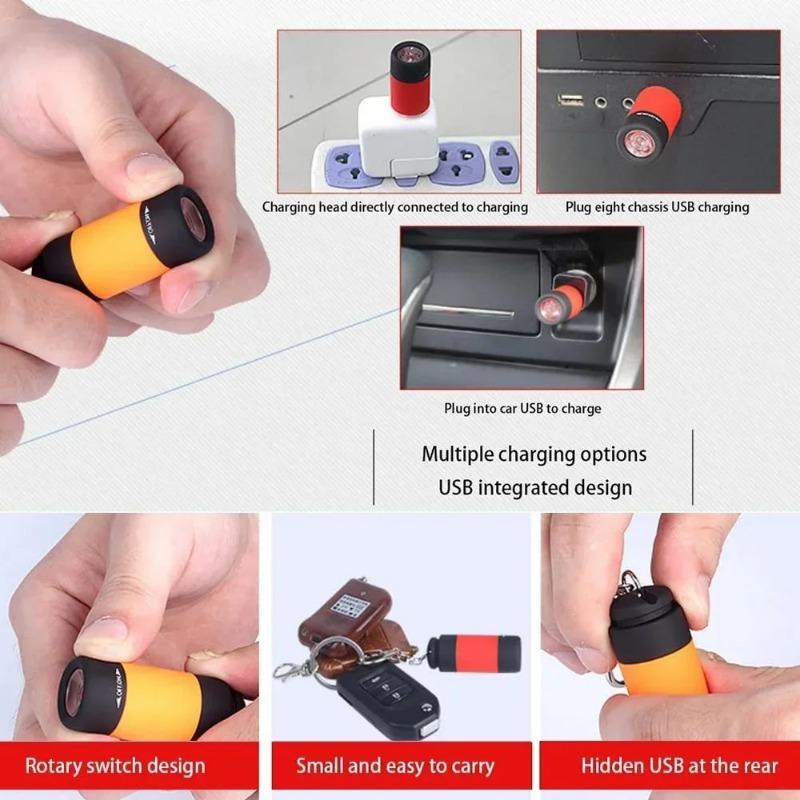 Pocket Keychain Flashlight Waterproof Outdoor Hiking Camping Mini FlashlightUSB Rechargeable LED Multifunctional Strong Light