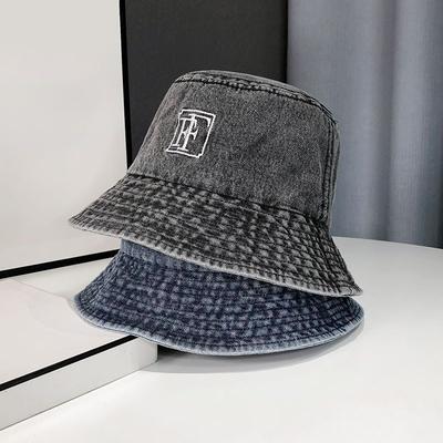 Korean Version of Women's Big Head and Face Showing Small Fisherman's Hat Retro Washing Denim Basin Hat Versatile Bucket Hat