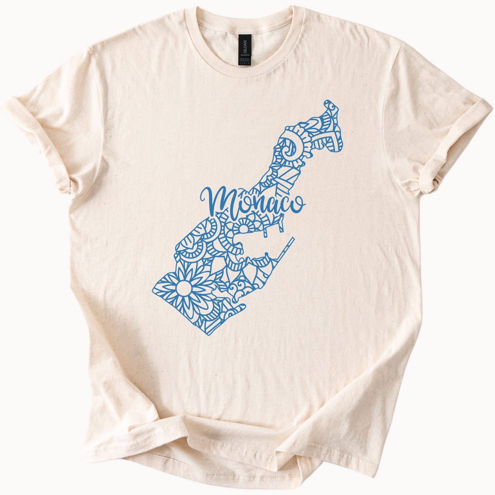 Monaco Map T Shirt Floral Mandala Graphic Tee Artistic Outline Country Shirt Travel Gift Monaco Souvenir Shirt for Men and 150