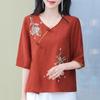 Womens Chinese Style Floral Embroidered Blouse