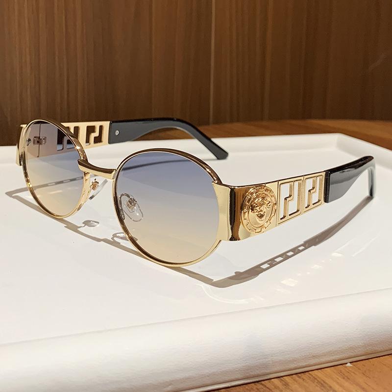 Fan Jia J metal oval full frame sunglasses Internet celebrity street shot sunglasses retro photo sunglasses
