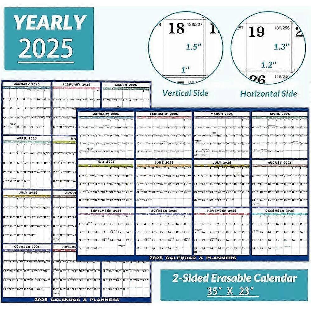 23 x 35 in. 2025 Wall Calendar Dry Erase - Large Calendar Wet and Dry Eraseable