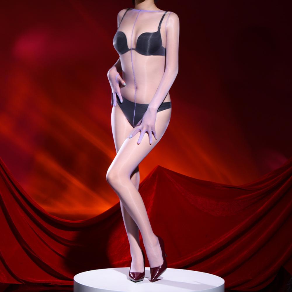 Sex underwear sexy aurora onesie sexy open crotch black silk silky slippery ultra-thin transparent oily stockings