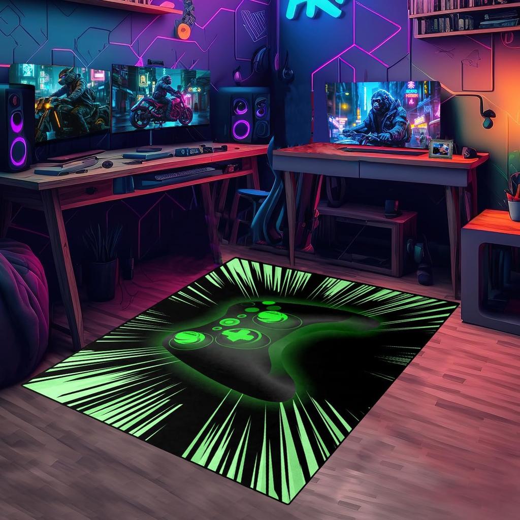 Gamer Rugs with Controller and Gamepad Design, Non-Slip Gaming Carpet for Boys Bedroom and Home Decor Mats