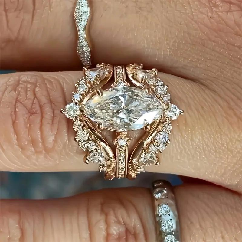 Gorgeous Marquise Cut Ring for Women /Set Elegant Accessories Female Luxury Finger Jewelry for Wedding Ceremony Party
