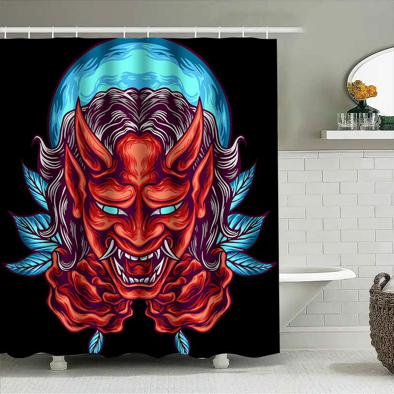 

Tuniu Red Oni Japanese Demon Shower Curtain Cool Art Wall Hanging For Bathroom Decor W60H190(CM)-1 Pcs