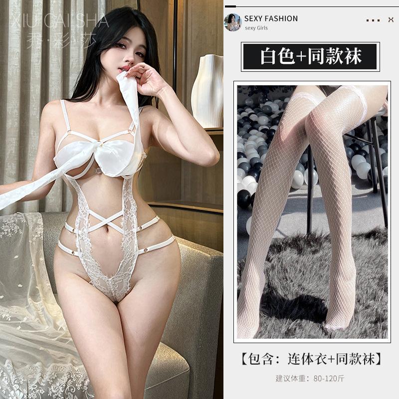 Sexy Underwear Lace Strap Bow Sexy Japanese Suspender Hollowed Out Pure Desire Strap Bundled Uniform Onesie