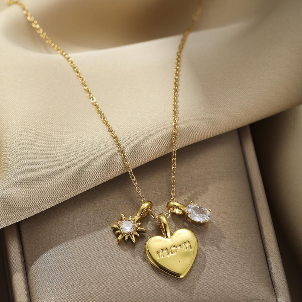 Chic 18k Plated Heart Necklace For Moms And Loved Ones With Durable Stainless Steel And Trendy Geometric Design