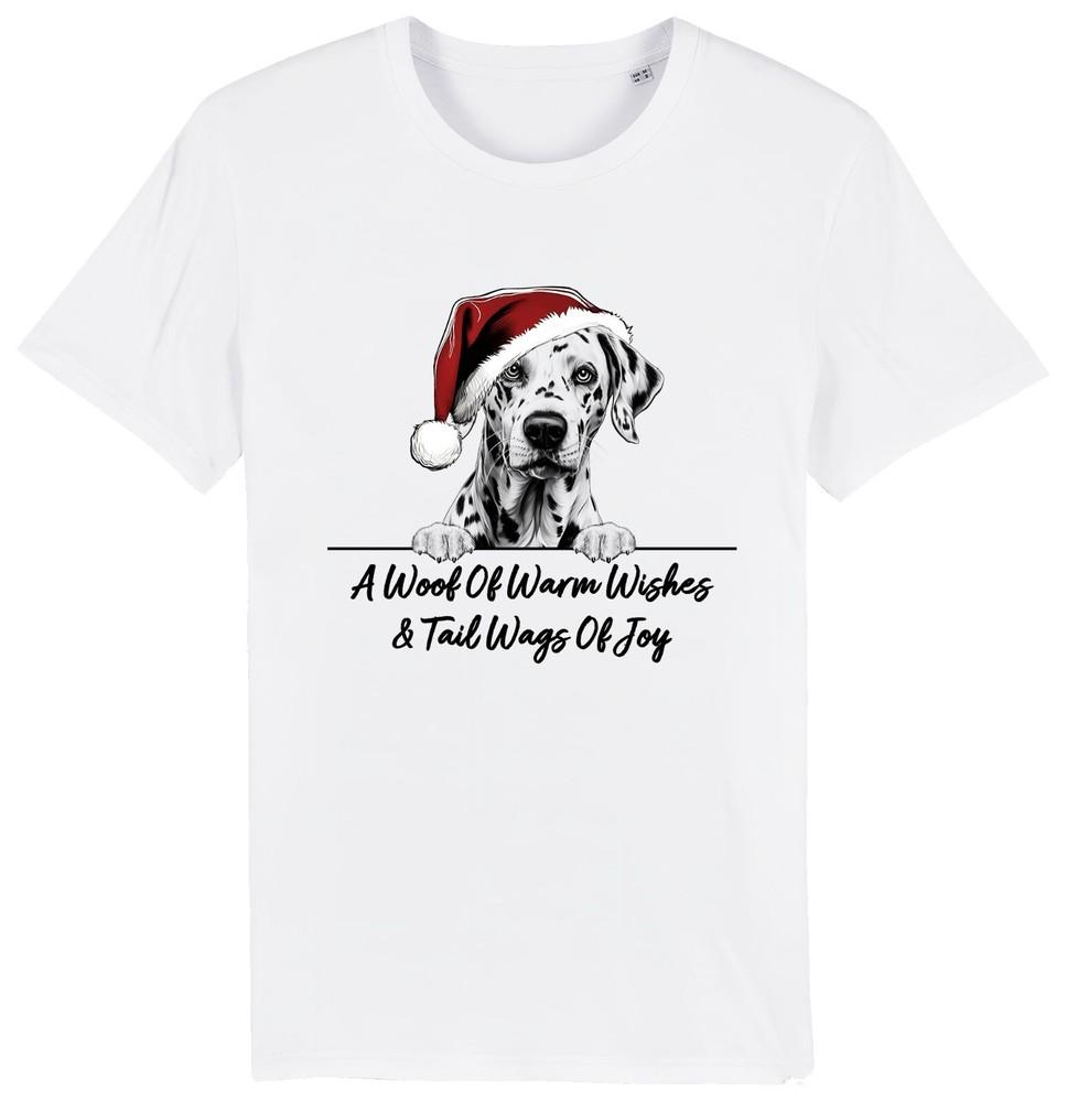 

DALMATIAN Christmas Dog T-Shirt Adults Kids Woof Wishes Tail Wags Joy Xmas Gift L