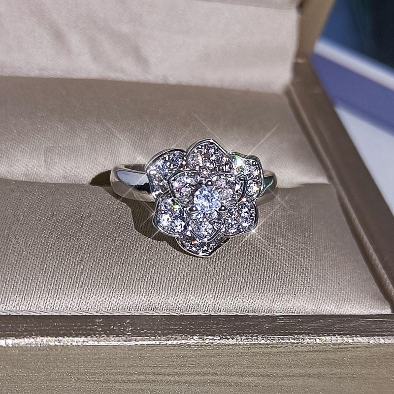 Nowe S Srebrne Zestawy Biżuterii dla Kobiet Cyrkonia Sześcienna Naszyjnik z Kwiatem Zawieszka Pierścionek Kolczyki Sztyfty Zestaw 3 szt. srebrny zestaw