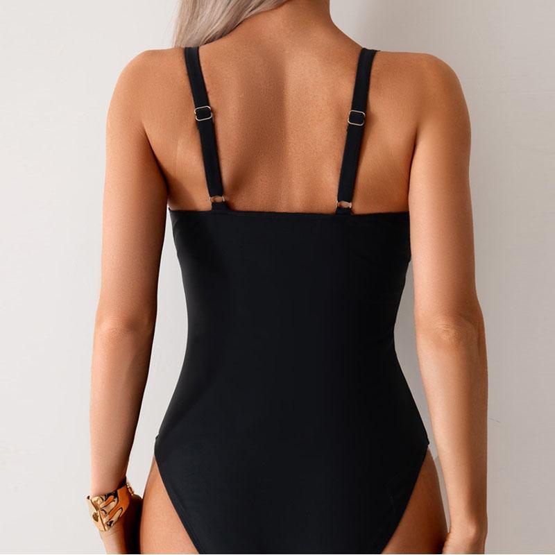 Einteiliger Badeanzug für Damen, einfarbig, mit tiefem V-Ausschnitt, Badeanzug, rückenfrei, Bademode