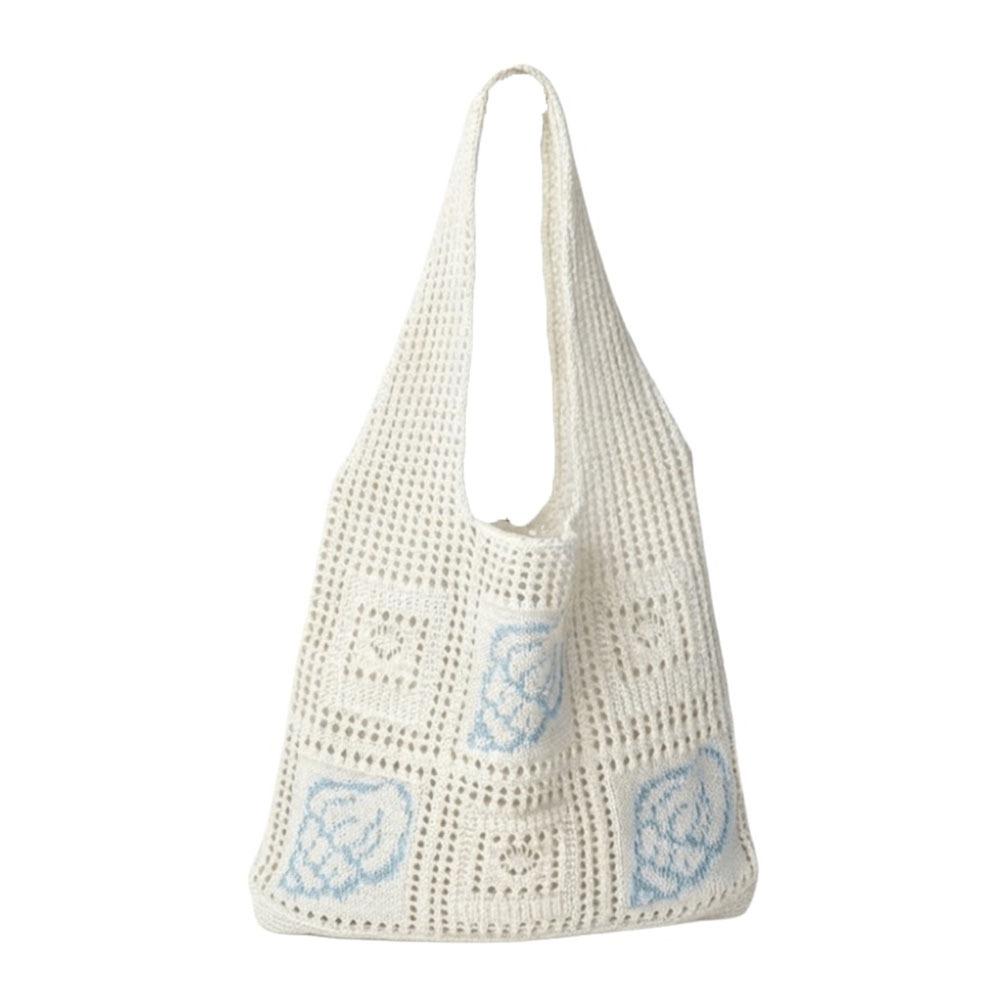 

Fashion Conch Crochet Tote Bag Solid Color Embroidered Woven Shoulder Bag Lightweight Large Capacity Knitting Handbag School светло-синий