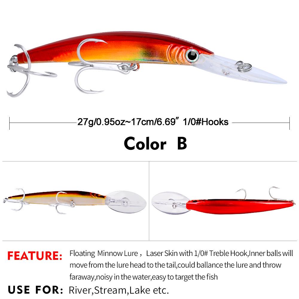 PRO BEROS Sea Fishing Minnow Lure, 17cm/27g, Hard Plastic Bait, 10 Color Options - Model DW358