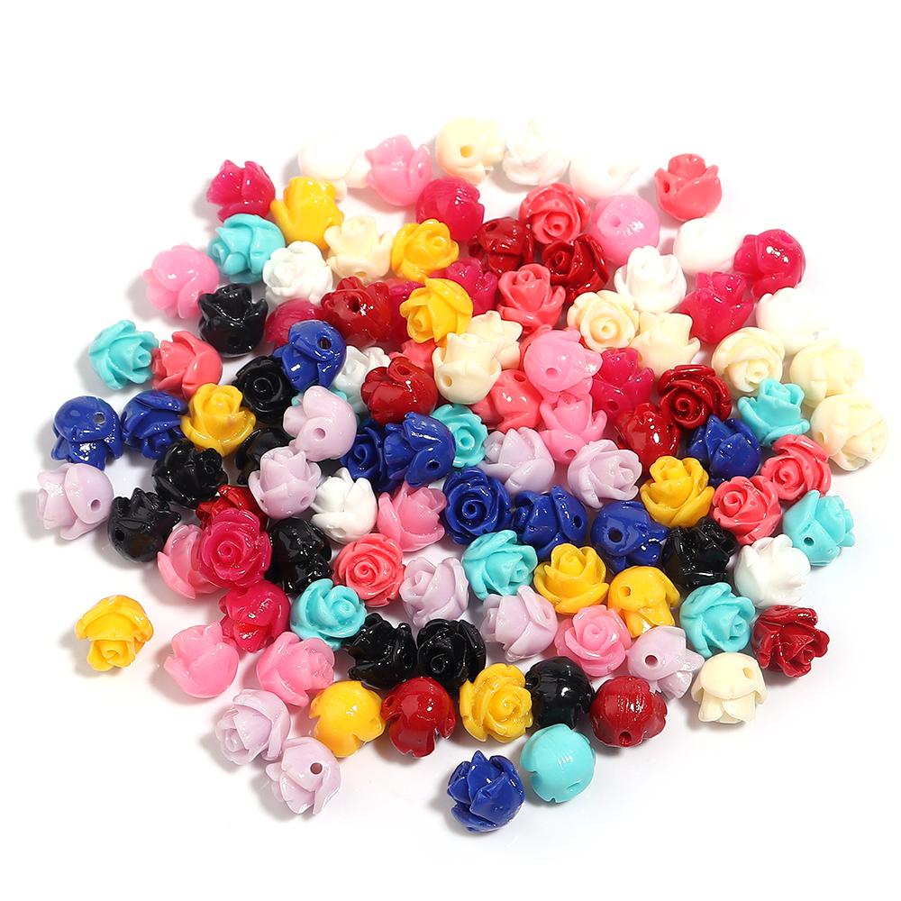 10Pcs/Lot Resin Beads 6 8 10 12 15mm Colorful Rose Shape Hole Size 1.5mm Beads For Charm Jewelry Making Diy Bracelet Necklace