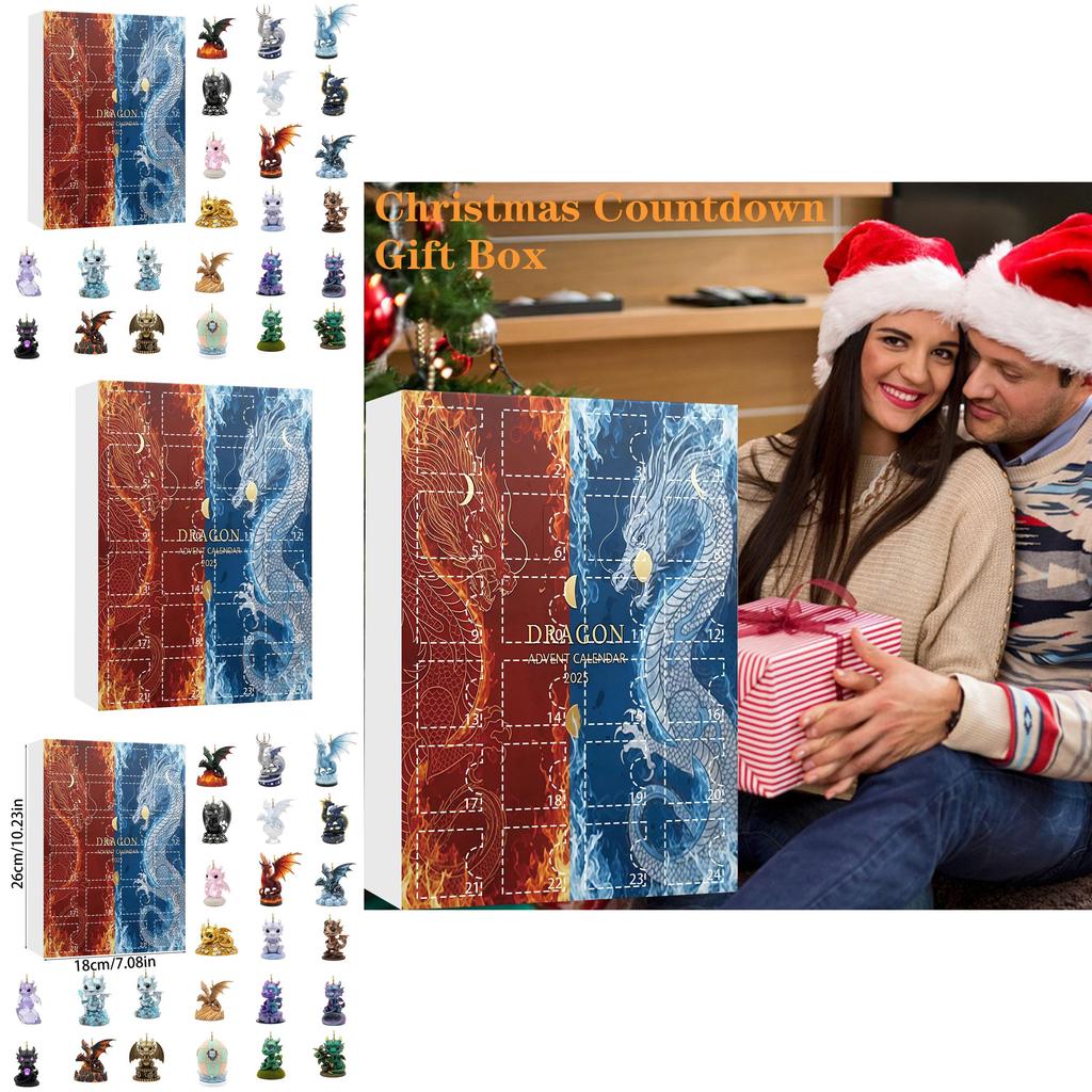 Wasser Feuer Drache Weihnachts-Adventskalender Mit Flachen Acryl-Ornamenten Für Feiertagsdekoration Und Zum Verschenken