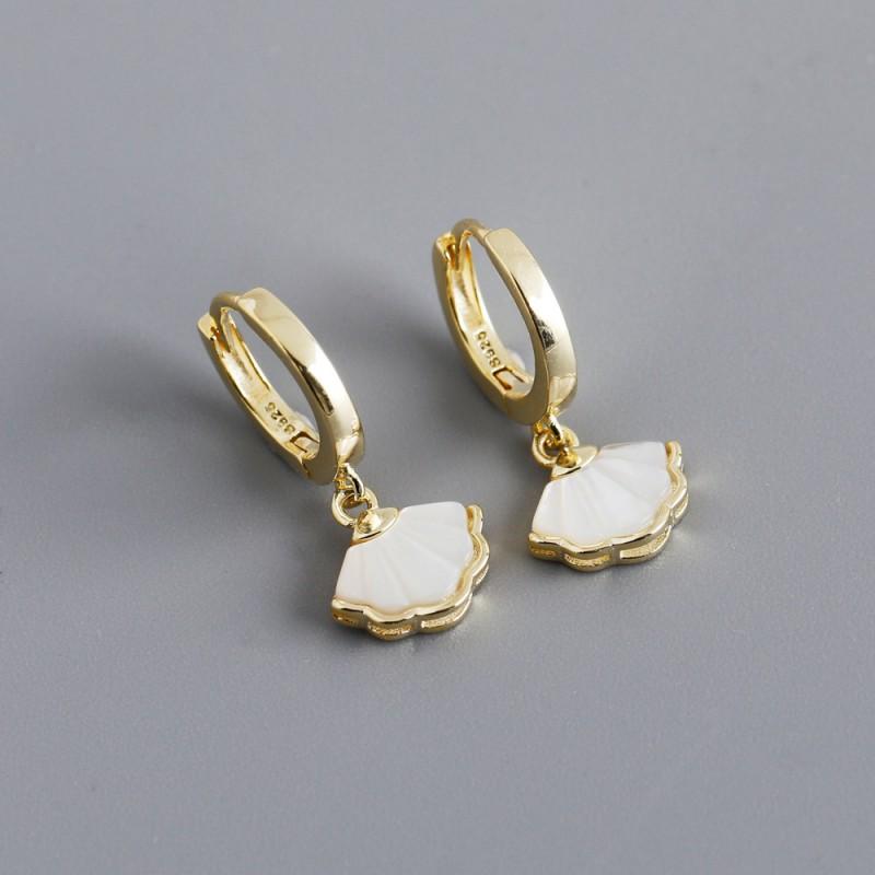 Sterling Shell Stud Earrings Women Gold White Fashion Jewelry Minimalist Coastal Chic 925 Sterling Silver