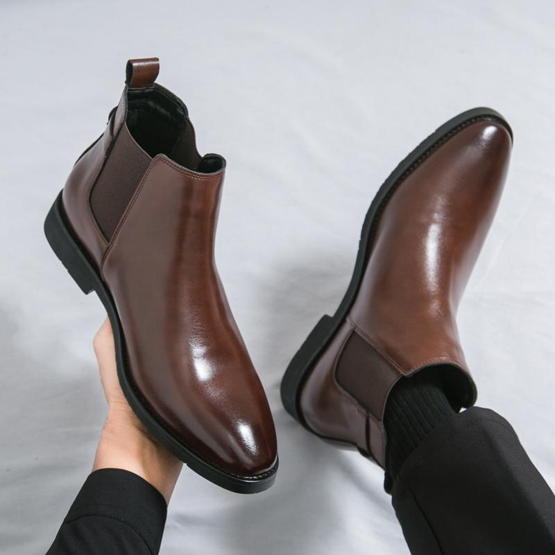 Yuppie Chelsea Shoes Men High Quality Oxford Ankle Boots Men's Dress Shoes Trend Britain Brogue Social Formal Shoes Men