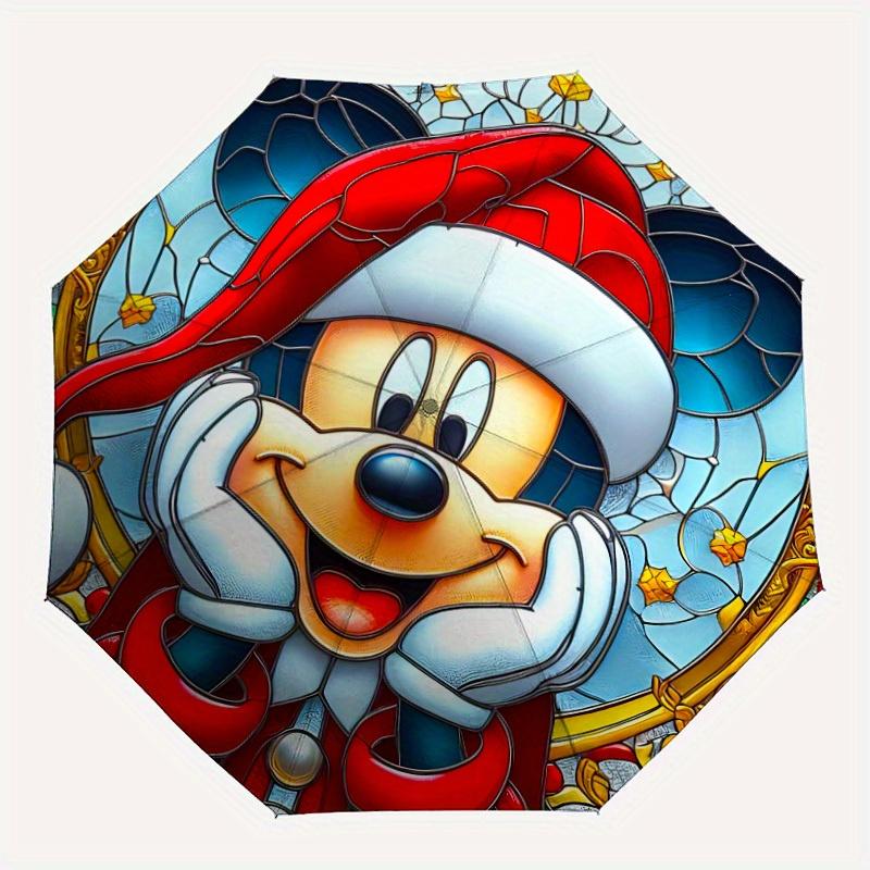 

1pc Christmas Mickey Home Essential Cute Cartoon Umbrella, Portable Folding Umbrella with Durable Iron Frame 8 Ribs, a0821012