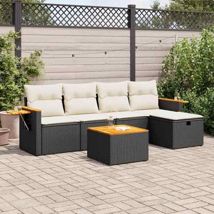 VidaXL Salon de jardin 6 pcs avec coussins noir résine tressée 3325962