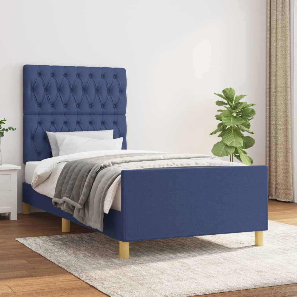 Bed Frame without Mattress Blue 90 x 190 cm Fabric