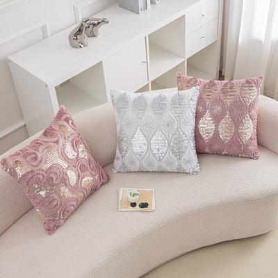 PV Velvet Sequin Embroidered Pillowcase French Light Luxury Metropolitan Pillow Home Living Room Sofa Decoration Pillow Waist Pillow Case