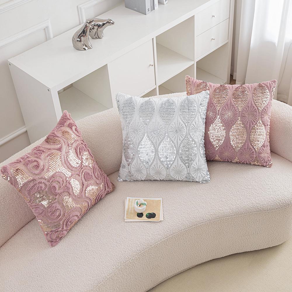 PV Velvet Sequin Embroidered Pillowcase French Light Luxury Metropolitan Pillow Home Living Room Sofa Decoration Pillow Waist Pillow Case
