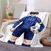 1pc Soccer Player Blue Kit Flannel Blanket Soft Warm Throw Blanket for Bedroom Living Room Bed Travel Camping Picnic Gift. MT71501140