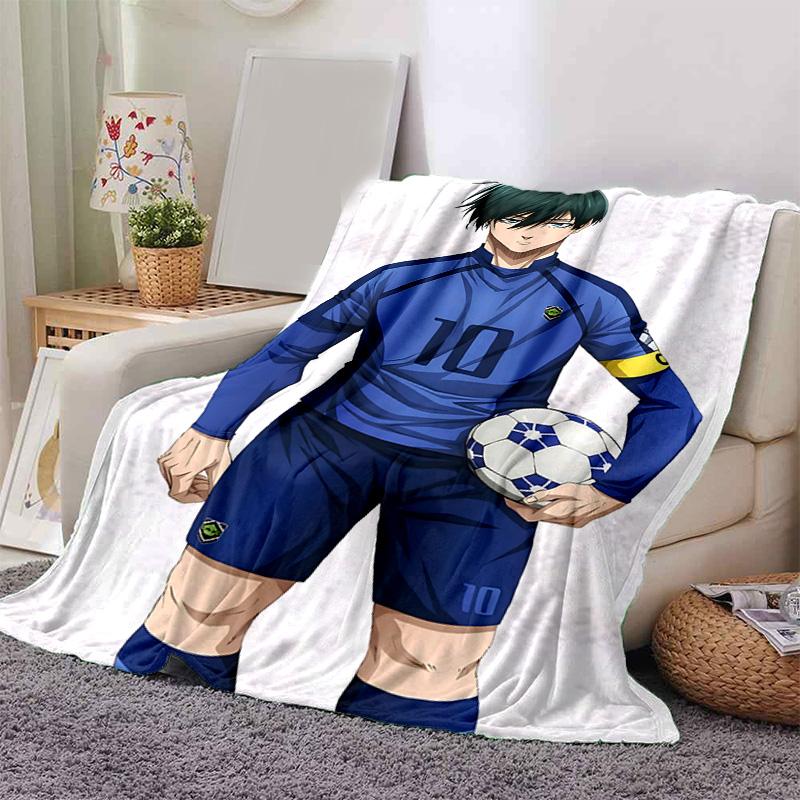 1pc Soccer Player Blue Kit Flannel Blanket Soft Warm Throw Blanket for Bedroom Living Room Bed Travel Camping Picnic Gift. MT71501140